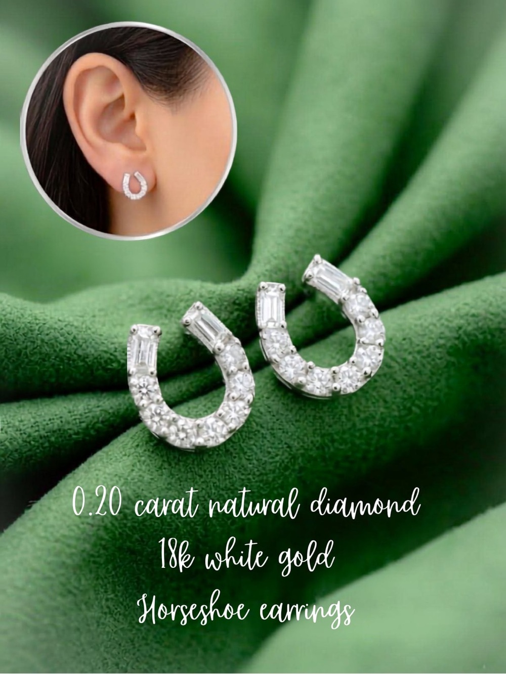 18K White Gold Diamond Horseshoe Earrings - White - Picture 1 of 2